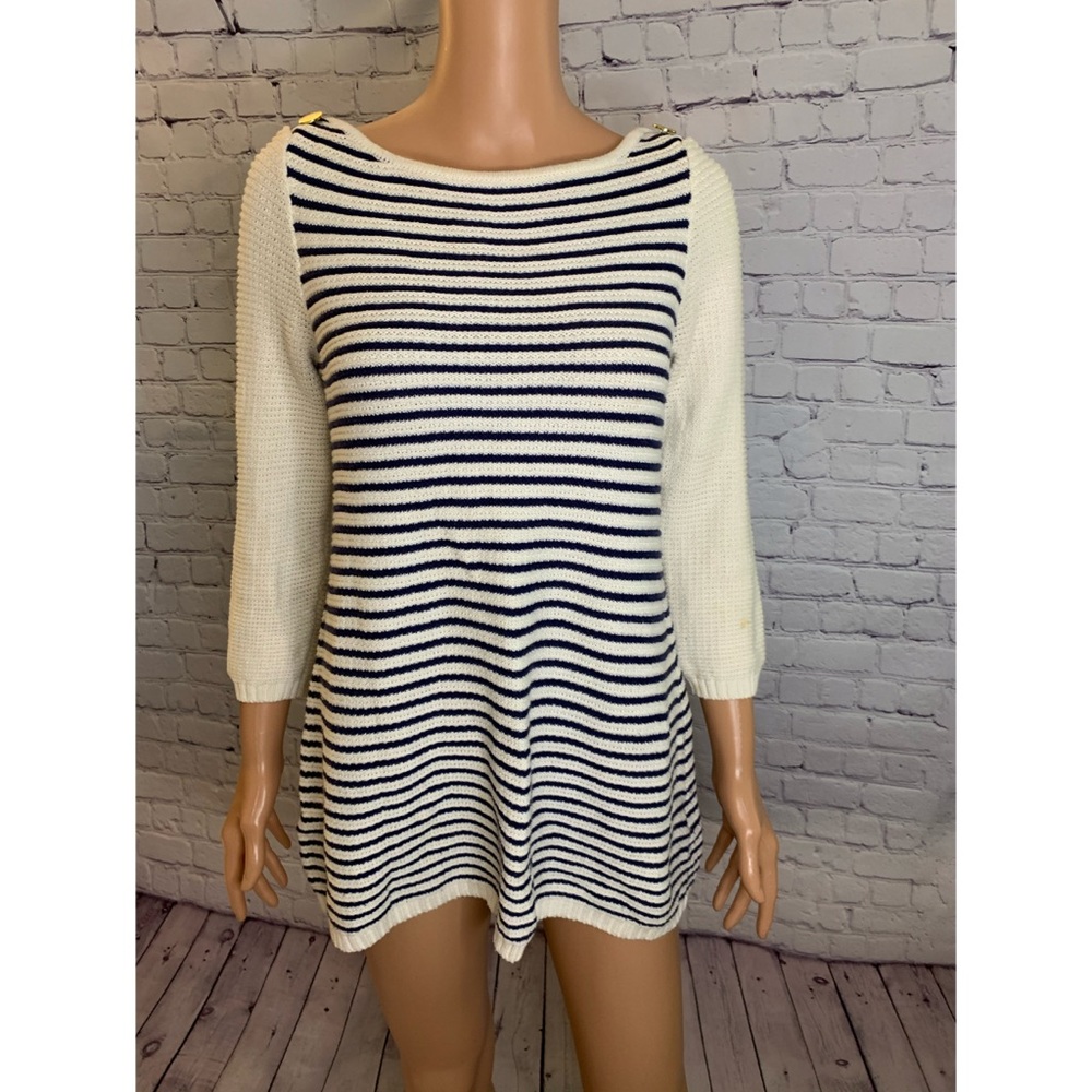 H & M Blue & White Stripped Long Sweater size small